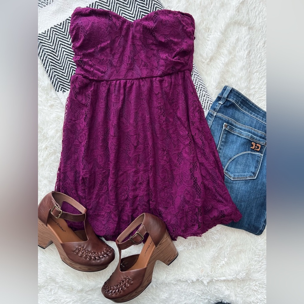 Vintage VTG Y2K lace heart neckline strapless sleeveless tunic mini dress